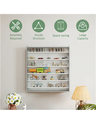 HOMCOM Six Shelf Display Cabinet, with Glass Doors - Graphite Wood Effect