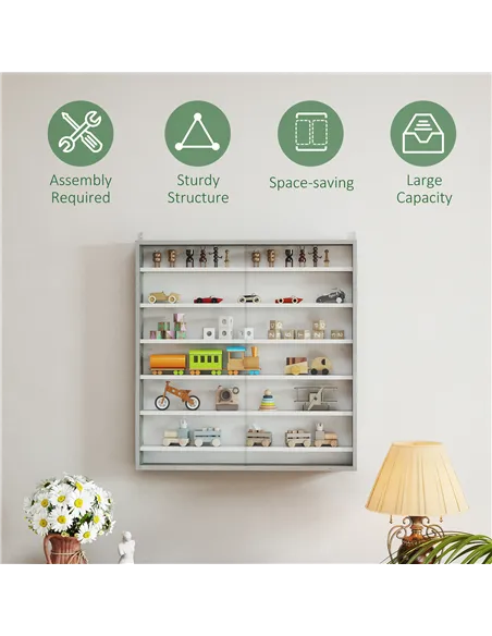 HOMCOM Six Shelf Display Cabinet, with Glass Doors - Graphite Wood Effect