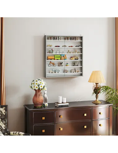 HOMCOM Six Shelf Display Cabinet, with Glass Doors - Graphite Wood Effect