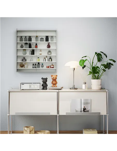 HOMCOM Six Shelf Display Cabinet, with Glass Doors - Graphite Wood Effect
