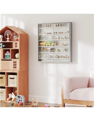 HOMCOM Six Shelf Display Cabinet, with Glass Doors - Graphite Wood Effect