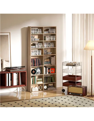 HOMCOM 640 CD Storage Tower - Nature Wood Finish