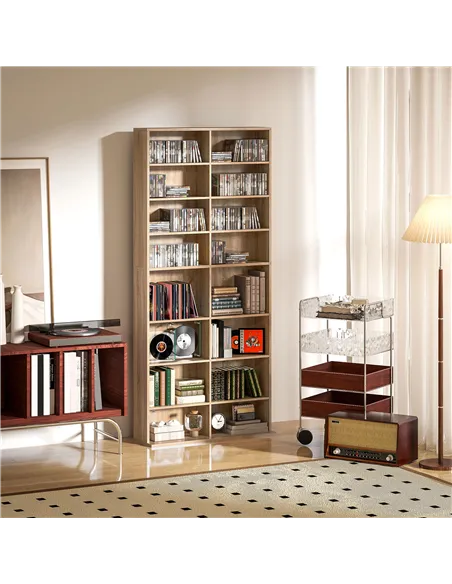 HOMCOM 640 CD Storage Tower - Nature Wood Finish