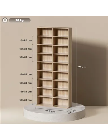 HOMCOM 640 CD Storage Tower - Nature Wood Finish