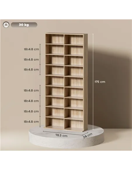 HOMCOM 640 CD Storage Tower - Nature Wood Finish