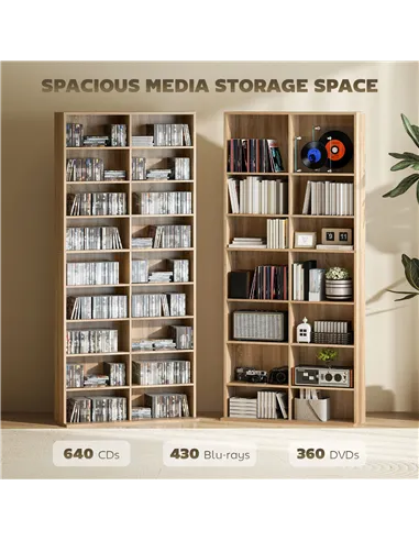 HOMCOM 640 CD Storage Tower - Nature Wood Finish