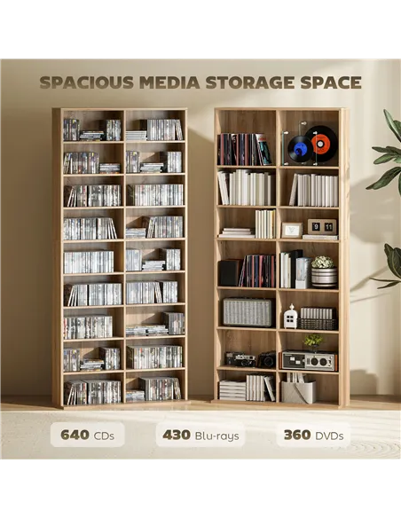 HOMCOM 640 CD Storage Tower - Nature Wood Finish