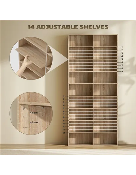 HOMCOM 640 CD Storage Tower - Nature Wood Finish