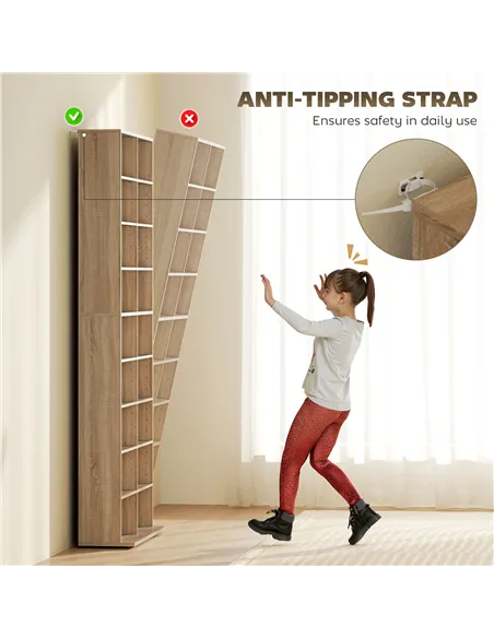 HOMCOM 640 CD Storage Tower - Nature Wood Finish