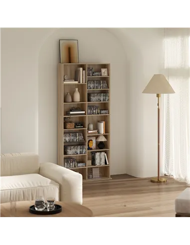 HOMCOM 640 CD Storage Tower - Nature Wood Finish