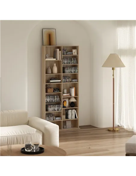 HOMCOM 640 CD Storage Tower - Nature Wood Finish