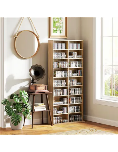 HOMCOM 640 CD Storage Tower - Nature Wood Finish