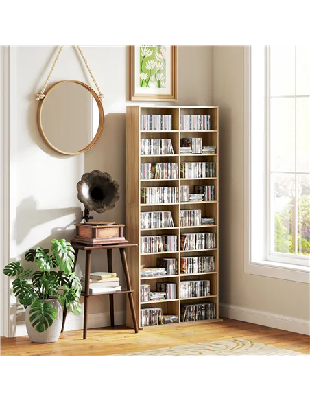 HOMCOM 640 CD Storage Tower - Nature Wood Finish