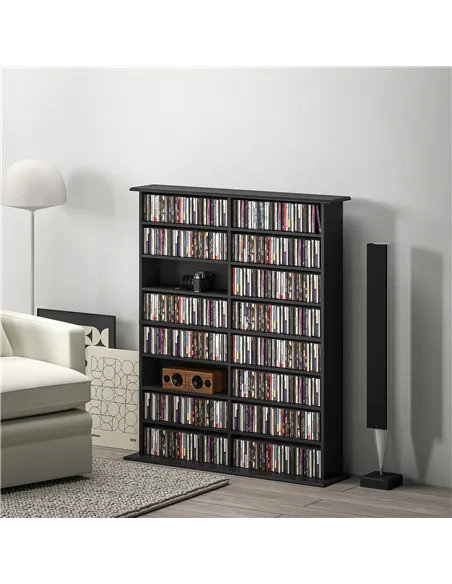 HOMCOM 16-Compartment Media Shelf - Black