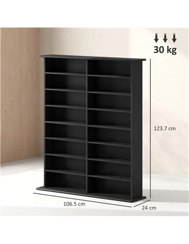 HOMCOM 16-Compartment Media Shelf - Black