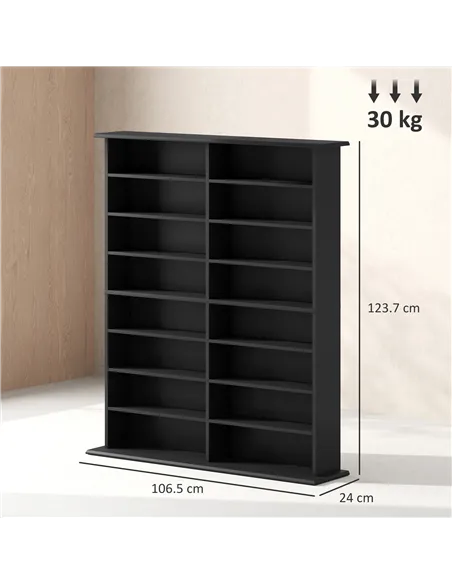 HOMCOM 16-Compartment Media Shelf - Black
