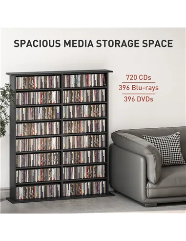 HOMCOM 16-Compartment Media Shelf - Black