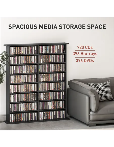 HOMCOM 16-Compartment Media Shelf - Black