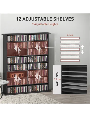 HOMCOM 16-Compartment Media Shelf - Black