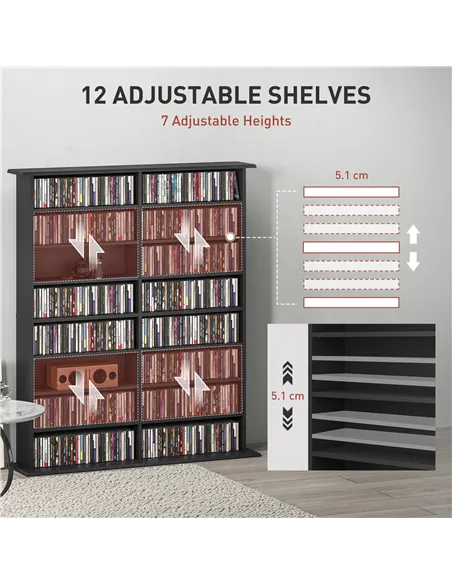 HOMCOM 16-Compartment Media Shelf - Black