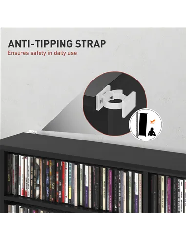 HOMCOM 16-Compartment Media Shelf - Black