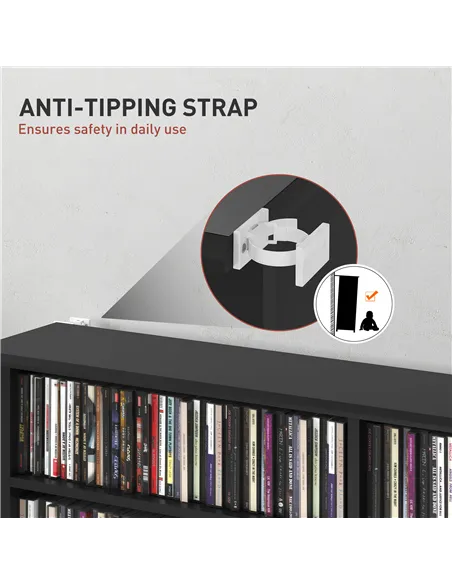 HOMCOM 16-Compartment Media Shelf - Black