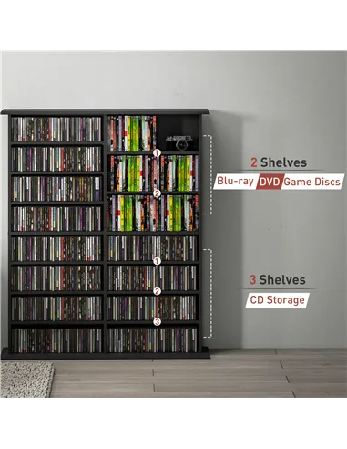 HOMCOM 16-Compartment Media Shelf - Black