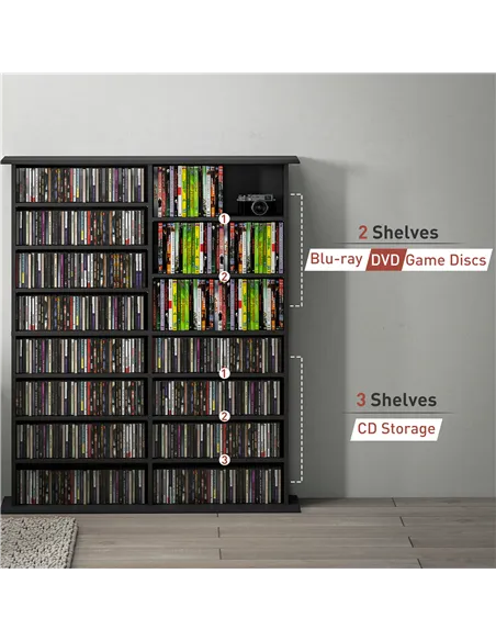 HOMCOM 16-Compartment Media Shelf - Black