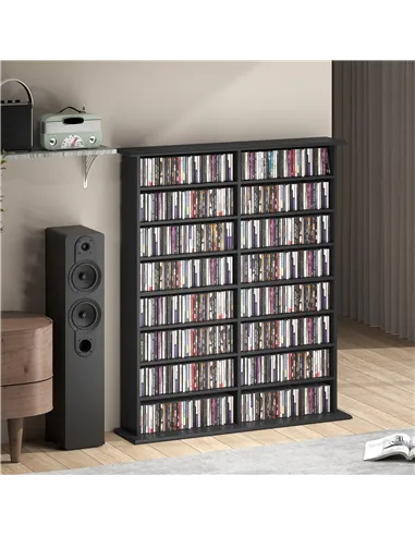 HOMCOM 16-Compartment Media Shelf - Black