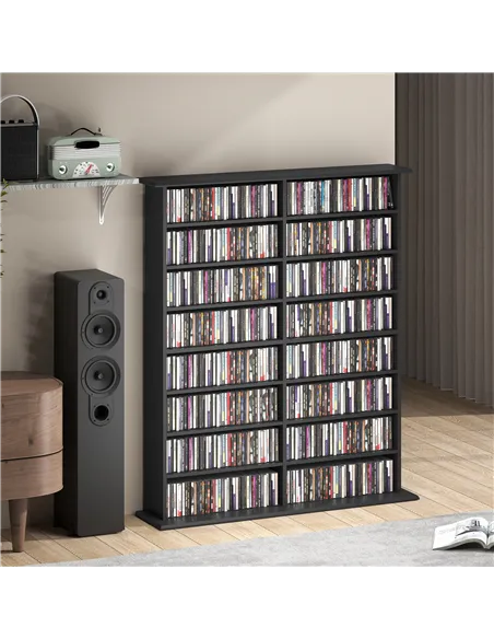 HOMCOM 16-Compartment Media Shelf - Black