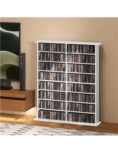 HOMCOM 16-Compartment Media Shelf- White