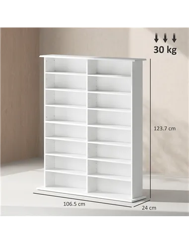 HOMCOM 16-Compartment Media Shelf- White