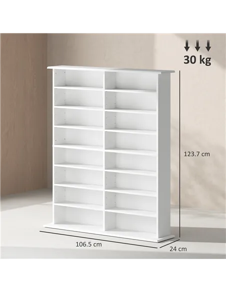 HOMCOM 16-Compartment Media Shelf- White