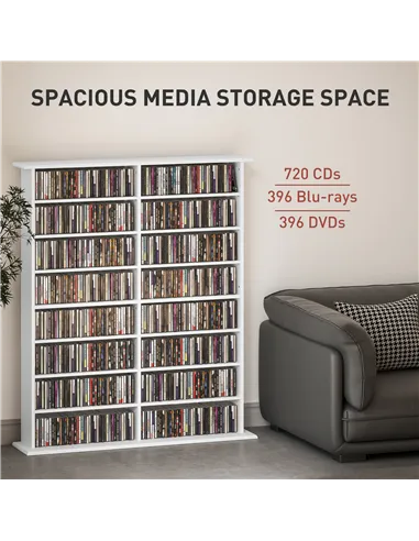 HOMCOM 16-Compartment Media Shelf- White