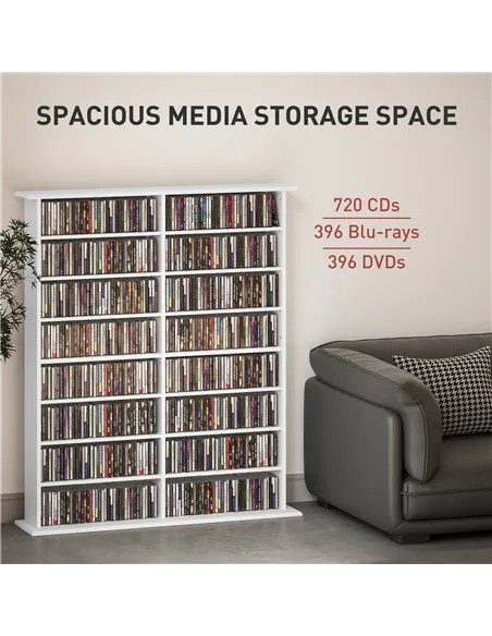 HOMCOM 16-Compartment Media Shelf- White