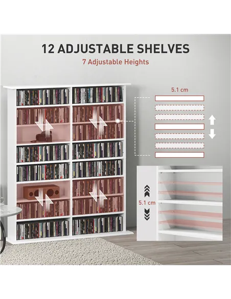 HOMCOM 16-Compartment Media Shelf- White