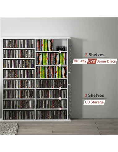 HOMCOM 16-Compartment Media Shelf- White