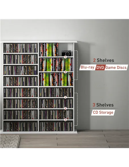 HOMCOM 16-Compartment Media Shelf- White