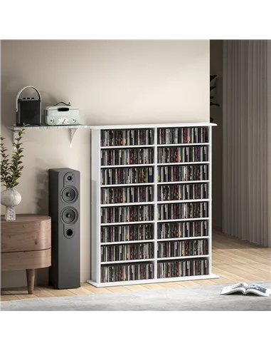 HOMCOM 16-Compartment Media Shelf- White