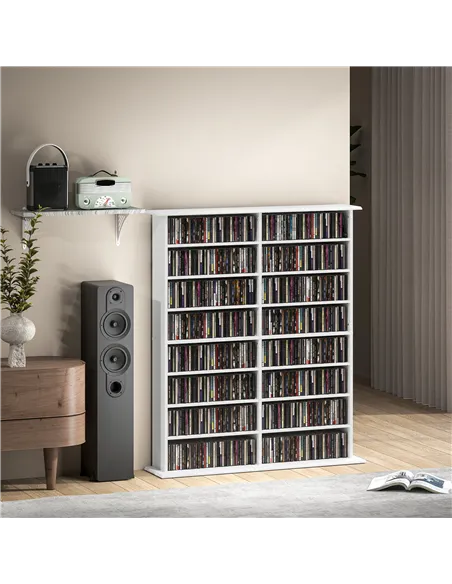 HOMCOM 16-Compartment Media Shelf- White