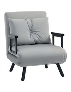 HOMCOM 4-in-1 Velvet-Feel Single Chair Bed, with Pillow - Light Grey