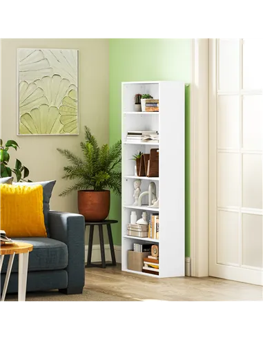 HOMCOM Six Shelf Bookcase - White
