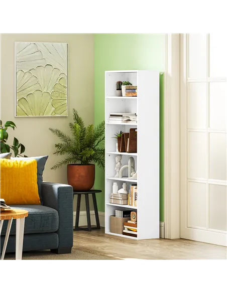 HOMCOM Six Shelf Bookcase - White