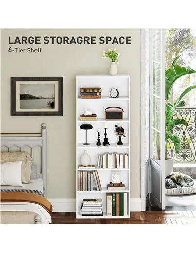 HOMCOM Six Shelf Bookcase - White