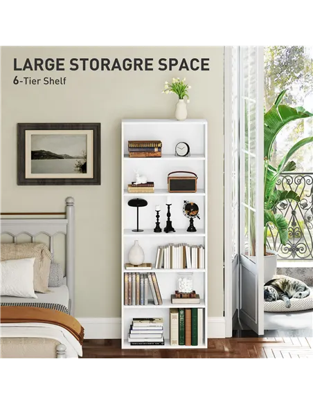 HOMCOM Six Shelf Bookcase - White