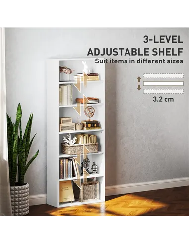 HOMCOM Six Shelf Bookcase - White