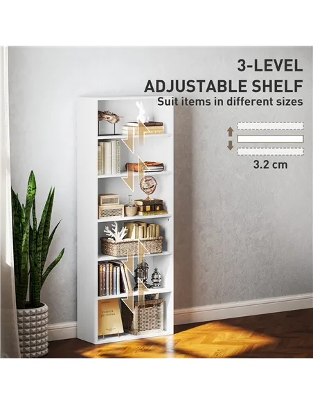 HOMCOM Six Shelf Bookcase - White