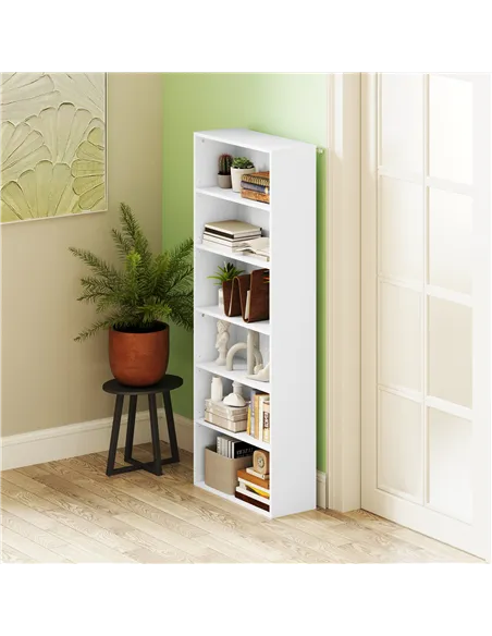 HOMCOM Six Shelf Bookcase - White
