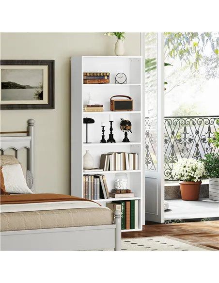 HOMCOM Six Shelf Bookcase - White