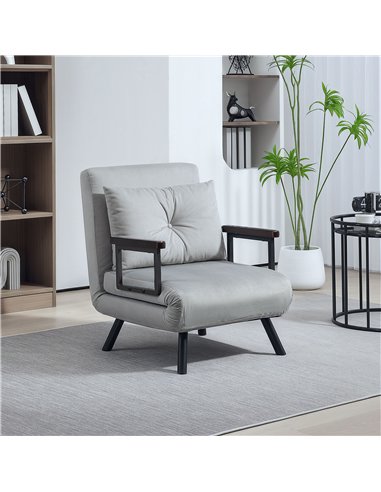 HOMCOM 4-in-1 Velvet-Feel Single Chair Bed, with Pillow - Light Grey